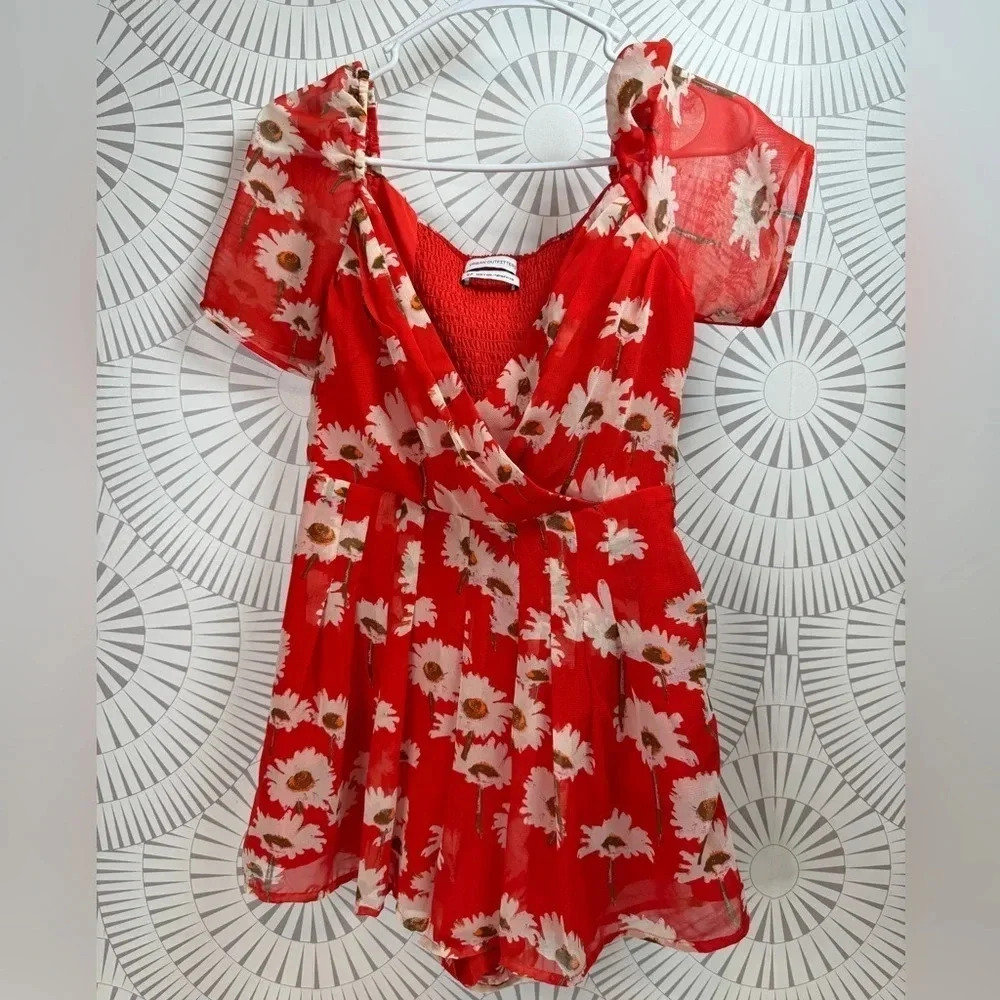 Urban Outfitters Women’s Red Floral Shorts Romper Small